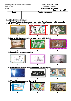 Đề kiểm tra một tiết Tiếng anh lớp 9 - Năm học 2016-2017 - Trường THCS Xuân Áng